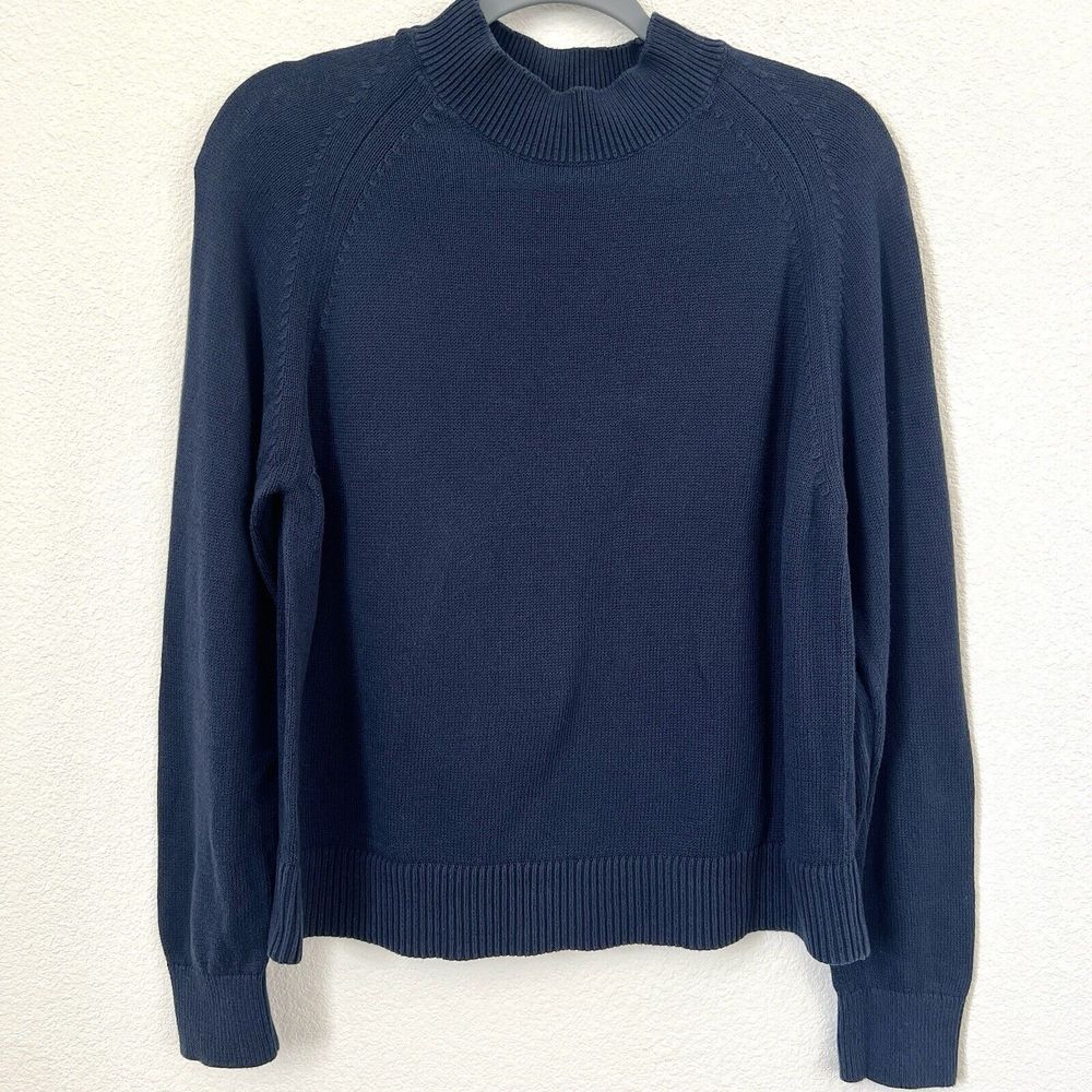 EVERLANE Women's Knit Pullover Sweater Blue Sz M Cotton Mock Neck Minimalist